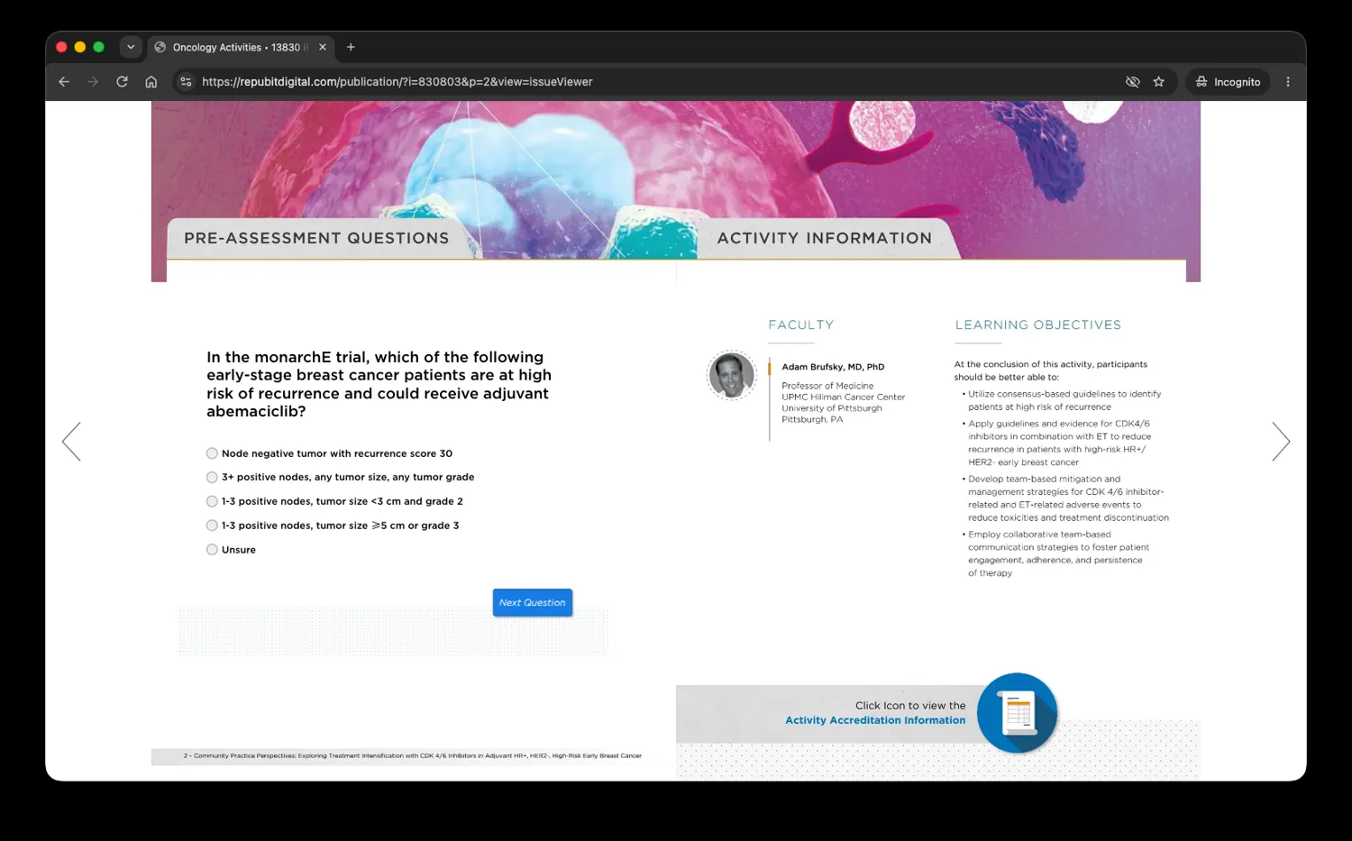 AXIS Medical Education oncology pre-assessment and learning objectives